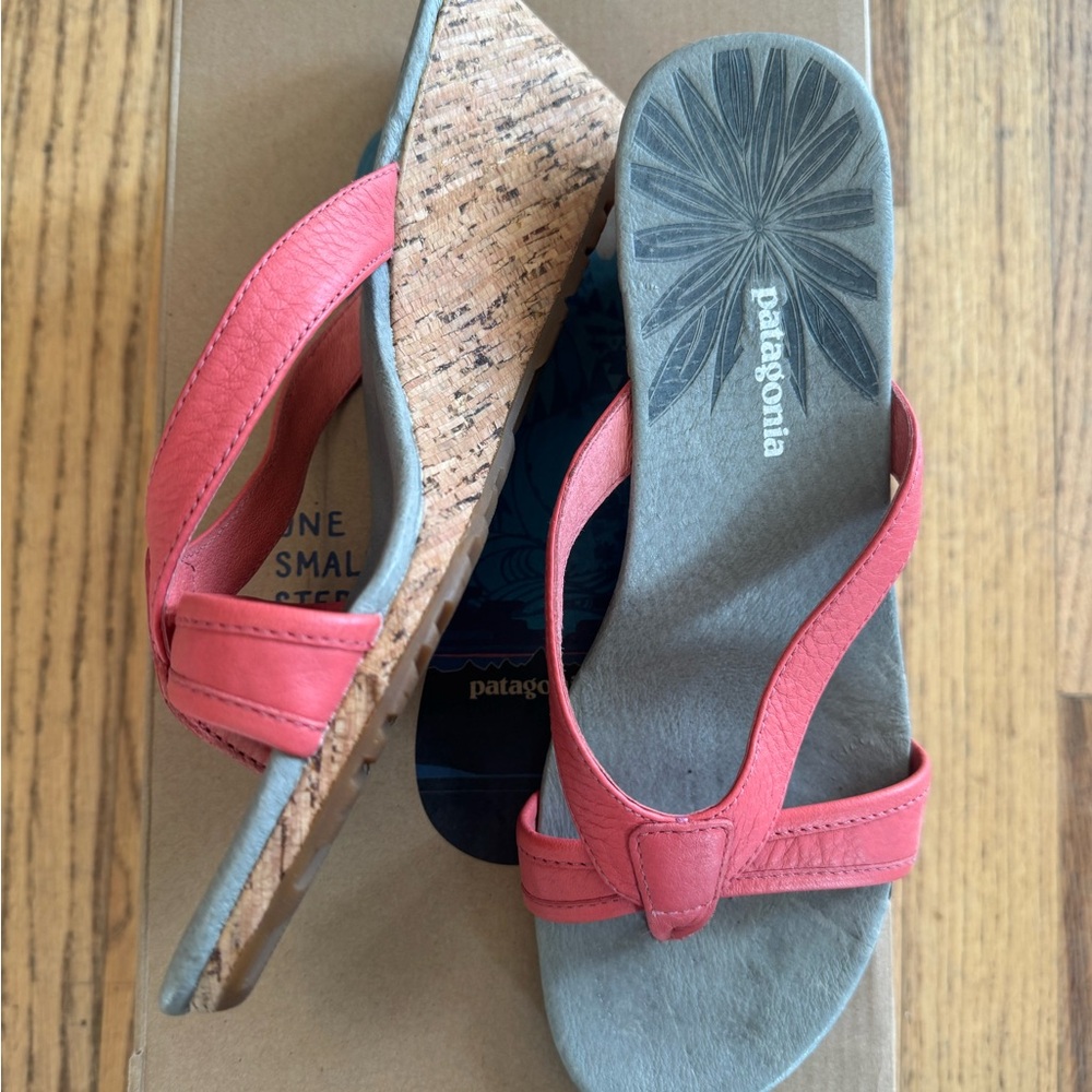 Patagonia Coral-Pink Cork Wedge Sandals